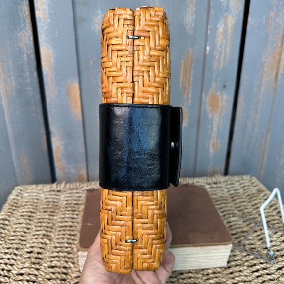 Tory Burch Rattan Logo Clutch Natural/Black - Picture 8 of 12